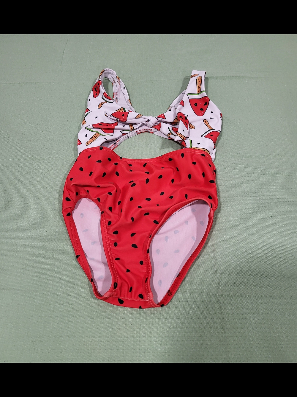 SHEIN Red & White Watermelon Print Kids One-Piece Swimsuit